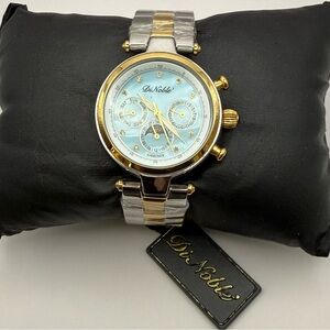 DI NOBLE Silver & Gold Watch Blue Mother Pearl & Diamond Face $945